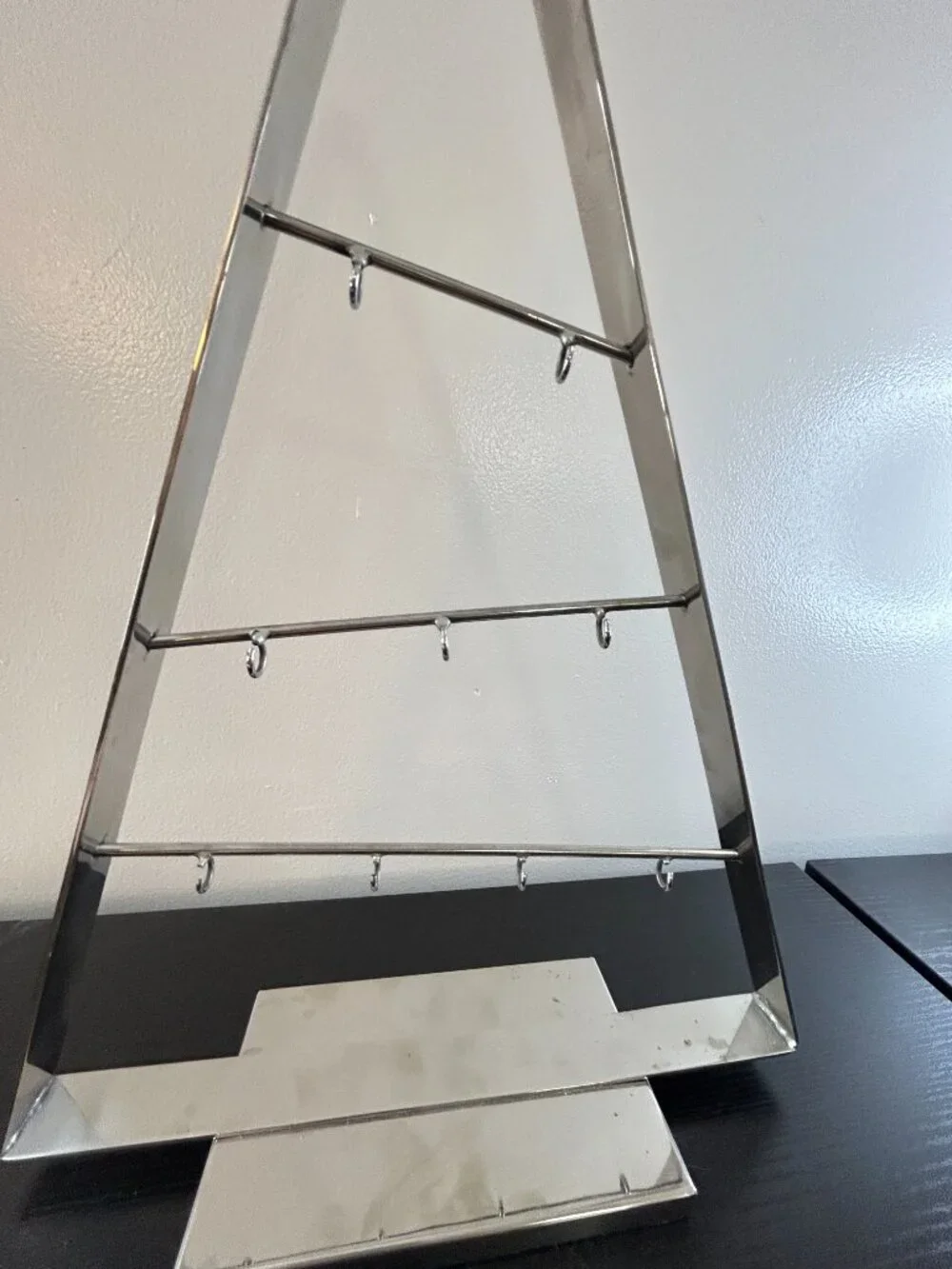 Crate & Barrel Silver Metal Christmas Ornament Display Tree 16 Inches